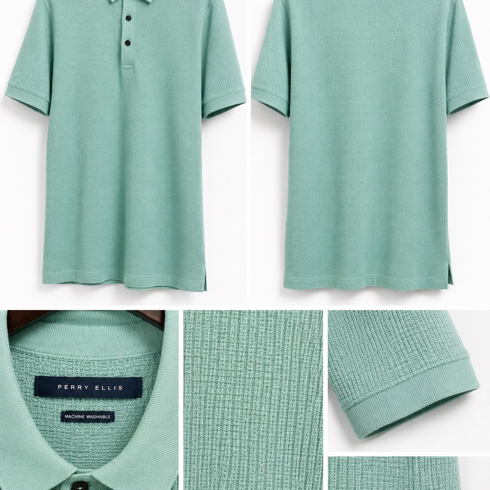 Perry Ellis Mint Green Textured Short-Sleeve Polo